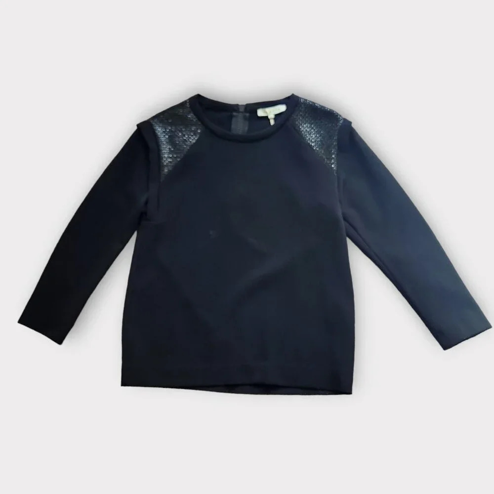 Sandro Womens Long Sleeve Top Size 1/ Small Black Crew Neck